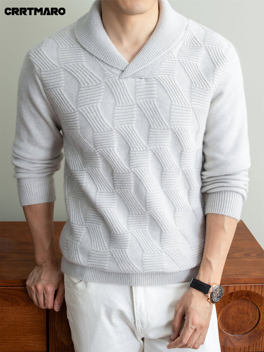 Men's Heavyweight Thick -Neck Sweater - Warm Winter Pullover Sweater Suitable for Fall & Winter, Casual Layering Top, Solid Color Regular Fit Sweater for Office, Outdoor, Casual Attire, Hand Washable Thick Sweater - White Flower Gray