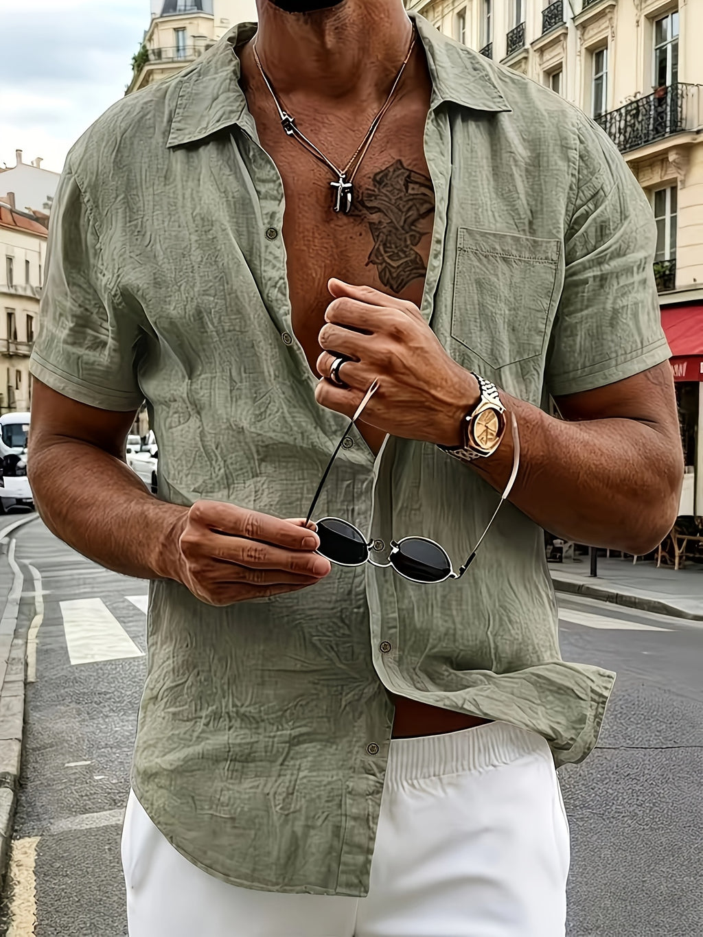 Men'S 4pcs Linen Blend Short Sleeve Shirt Set, Casual Lapel Open Cardigan Top, Lightweight Breathable Summer Shirt, with Pocket Loose Fit, Suitable for Daily And Vacation Wear - White+Green+Grey+Card