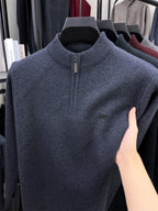 Autumn Winter Knit 3D Solid Color High Neck Half-Zip Sweater, Basic Knit Pullover Top for Men, Fashionable Long Sleeve HJ - Medium Gray