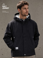 Men'S Lightweight Hooded Jacket, Casual Full-Zip Coat with Adjustable Hood And Flap Pockets, Suitable for Autumn And Winter Casual Wear - Black