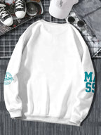 Men's Street Style Cool Crew Neck Sweatshirt, American Street Style Letter Print Casual Travel Fashion Wear - White