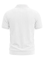 3pcs Men'S Half-Zip Vertical Ribbed Light Luxury Knit Short Sleeve Polo Shirt Set, Soft Breathable Collared Solid Color Top, Regular Fit, Casual Commute, Office, Beach, Camping, Vacation Leisure Versatile Men'S Wear, Olive Green, Beige, Navy, White - White+khaki+black