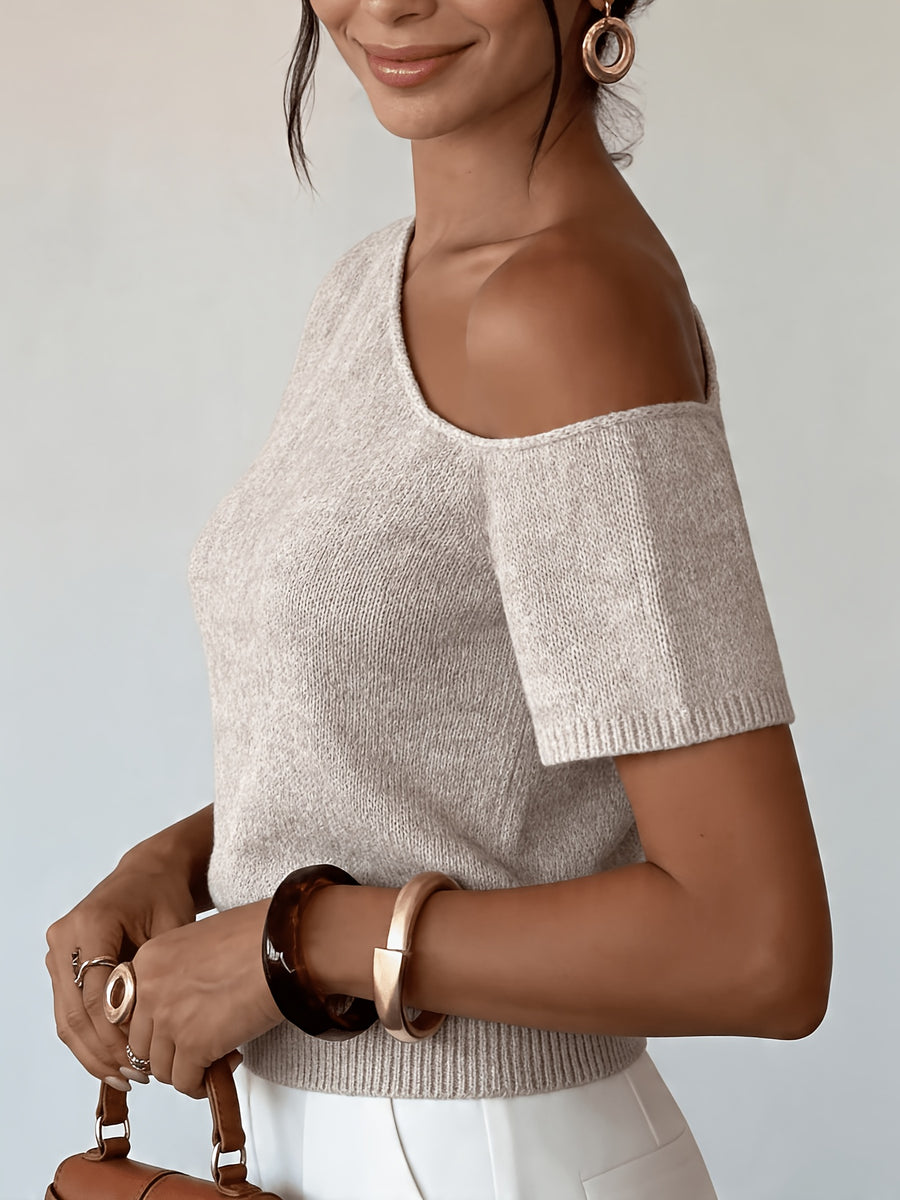 Women'S New Spring Summer Off-Shoulder Short Sleeve Basic Solid Color Casual Elegant Women'S Top - Khaki