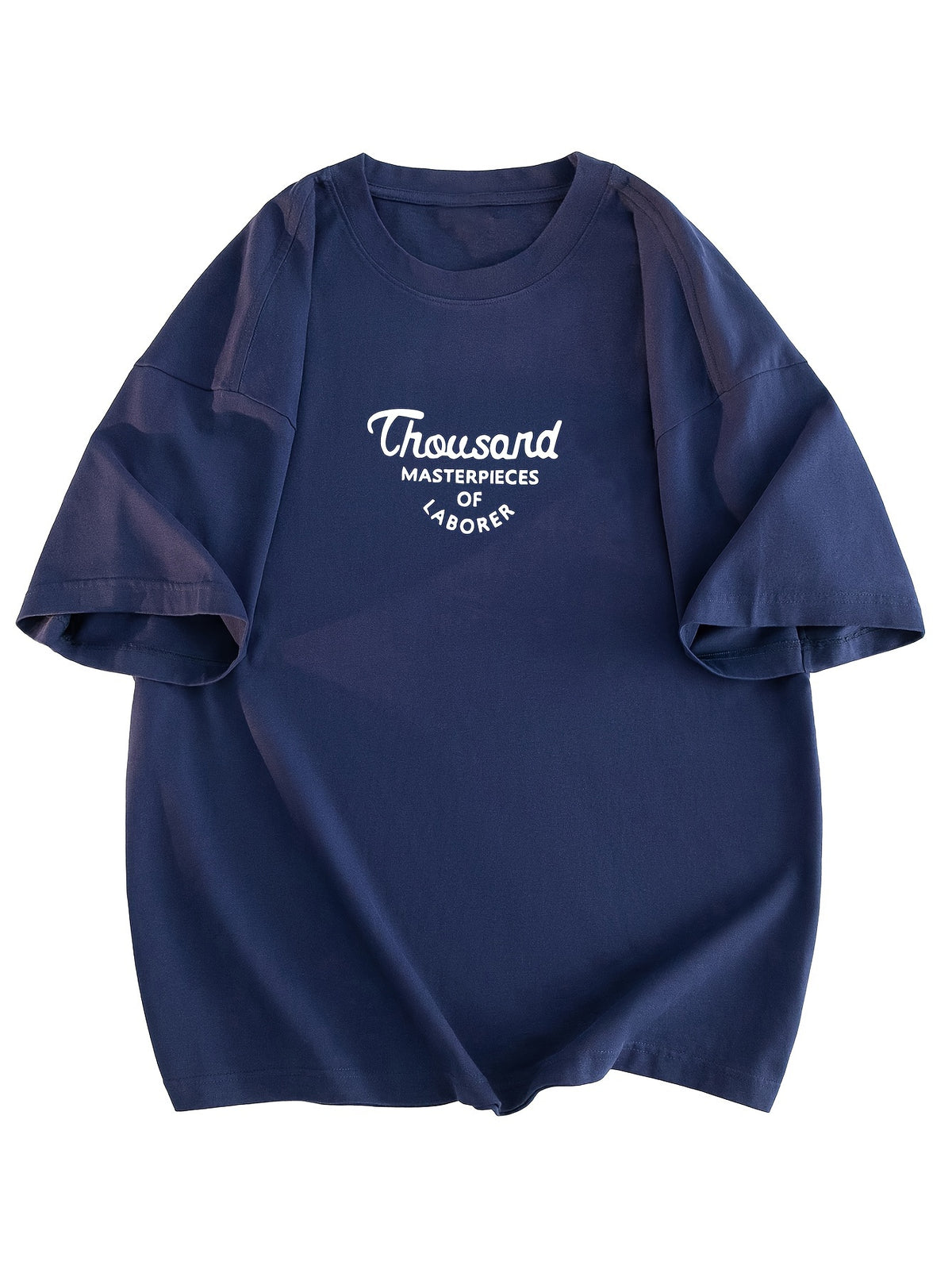 Women's Oversized T-Shirt - Loose Fit Short Sleeve Top with Letter '' Print, Round Neck Casual Summer Blouse for Spring Summer Fall, Breathable Casual Attire (Hand Washable) - Navy Color