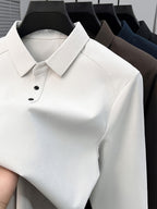 Men'S Raglan Sleeve Long Sleeve Polo Shirt, Relaxed Fit Cut, Unrestricted Movement, Loose Non-Tight Fit, Easy Business Style, No Extra Logos - SINBOS - Light Grey