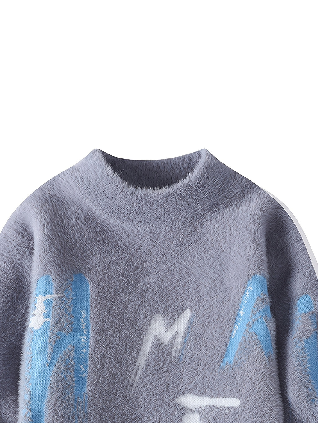 2026 Autumn and Winter New Retro Lazy Style Youth Men's Round Neck Knitted Sweater Sweater Letter Jacquard Fashionable Top - Blue