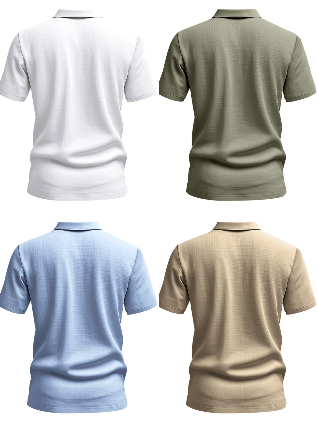 2026 Summer Men's 4pcs Set: Casual Vacation Relaxed Breathable Linen-Textured Business Casual Loose Fit Comfortable Minimalist Basic Style for Seaside Beach Golf Fishing Short-Sleeve Shirt - White Green Blue Card