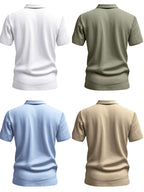 2026 Summer Men's 4pcs Set: Casual Vacation Relaxed Breathable Linen-Textured Business Casual Loose Fit Comfortable Minimalist Basic Style for Seaside Beach Golf Fishing Short-Sleeve Shirt - White Green Blue Card