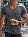 Men's V-Neck T-Shirt | Suitable for Daily Wear, Parties, and Vacations - Dark Gray