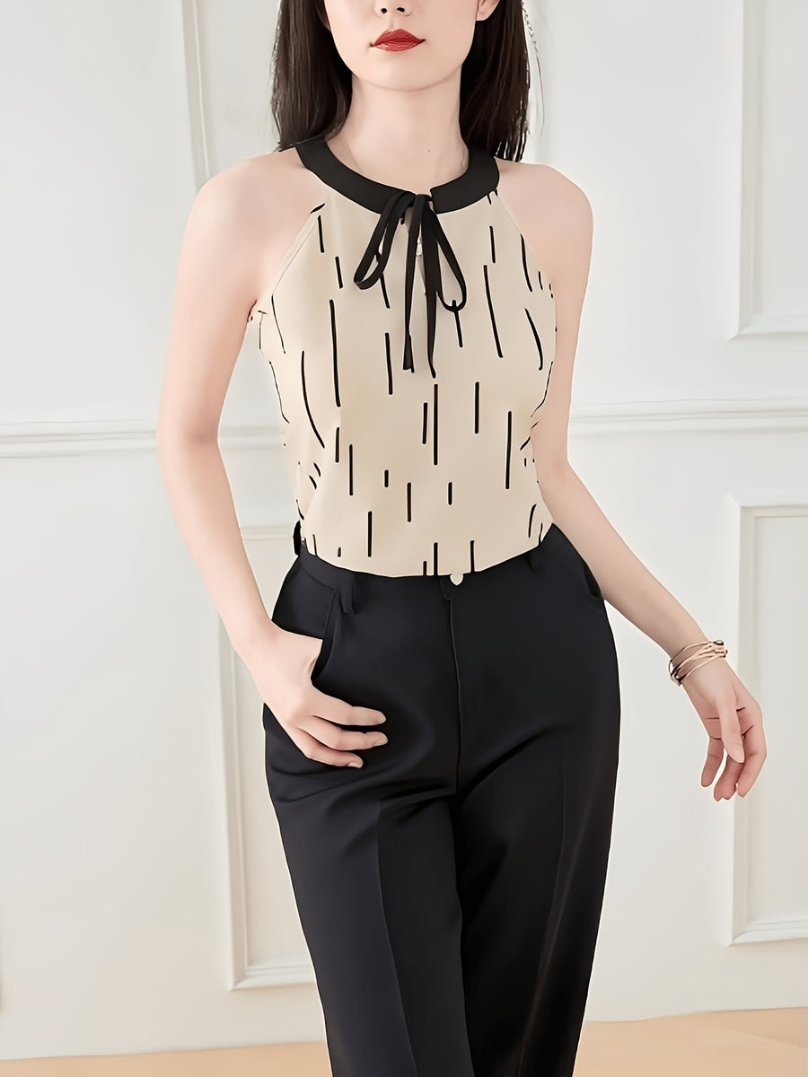 Elegant Summer Tank Top, Women'S Geometric Color-Blocking Vest for Spring And Summer - Apricot