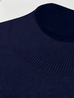 2026 New Men'S Thick High-End Semi High Neck Knitted Sweater Light Luxury Solid Color Warm Sweater Base Sweater - Navy Color