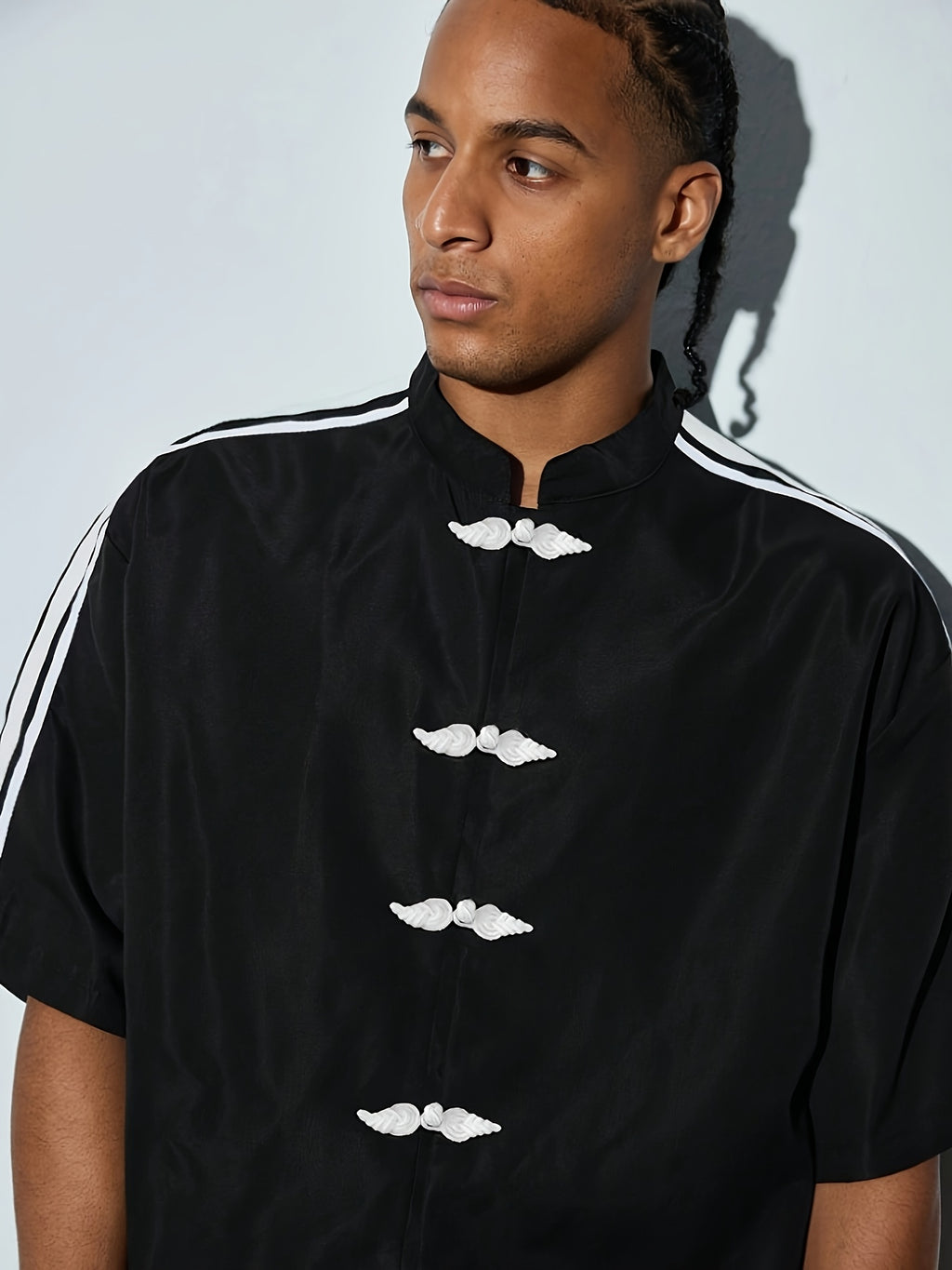 Men's Casual Street Trendy Short Sleeved Shirt - Black