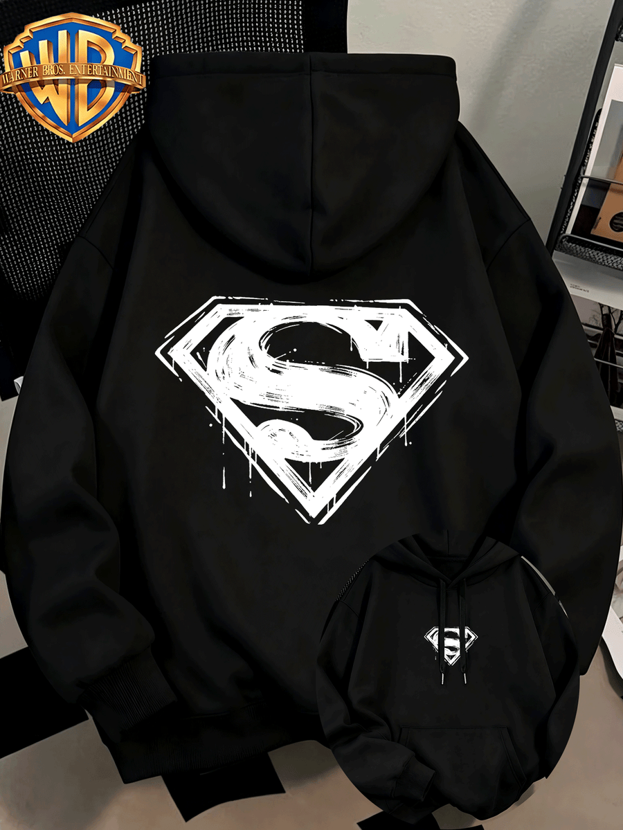 Fashion Hip Hop Print Fashion Brand Casual Versatile Sports Drawstring Pocket Hooded Men'S Sweater, Men'S Autumn And Winter Cute Casual Style, Sports Style Fashion Loose Hoodie, Daily Casual Wear - Black