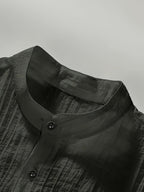[Qiaoximei OBM] Men'S Clothing New Stand-Collar Solid Color Long Sleeve Shirt, Easy Stand-Collar Design, Spring Autumn Winter High-Quality Men'S Long Sleeve Button-Up Shirt - Suitable for Outdoor Leisure Vacation Travel Formal - Dark Gray