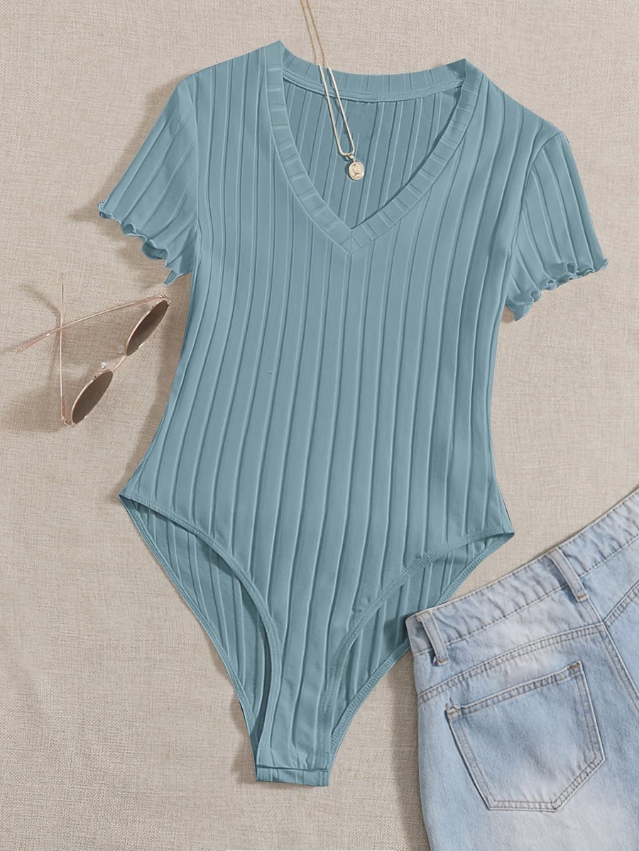Lettuce Border Ribbed Bodycon Dress - Peacock Blue