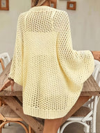 Elegant Spring and Summer Women's Cape Style Hollow Cardigan, Women's Vacation Beach Cardigan, Breathable Sweater Cover-Up - 【Light Yellow】