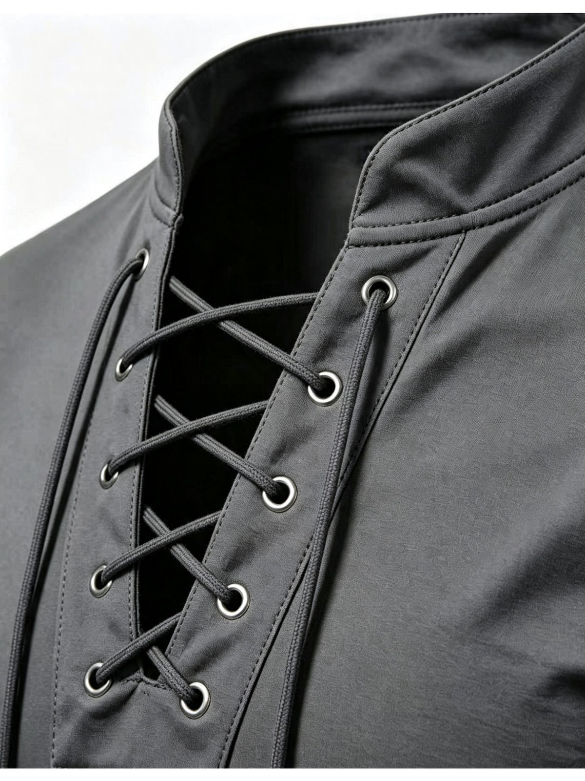 2026 New Men'S Stand Collar Cross-Strap Long Sleeve Shirt, Unique Cross-Strap Neckline Design Eye-Catching, Chest Repeating Letter Cartoon Print Trendy Individual, All-Season Wearable Inner Layer, Commute And Casual Versatile Top - Dark Gray