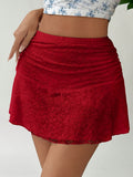 Western Style Sexy Hot Pleated A-Line Women'S Solid Short Skirt - Deep Red