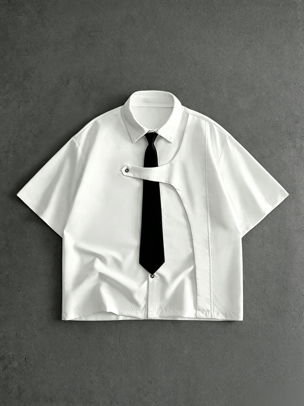 Men's Casual Short-Sleeve Shirt, Back to School New Summer Style White Short-Sleeve Shirt with Lapel Collar, Includes Free Tie, Suitable for Daily Outings, Campus Dates, and as a Gift for Boyfriend, Stylish and Versatile Solid Color Casual Shirt - White