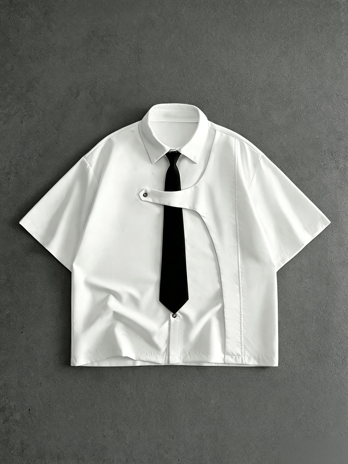 Men's Casual Short-Sleeve Shirt, Back to School New Summer Style White Short-Sleeve Shirt with Lapel Collar, Includes Free Tie, Suitable for Daily Outings, Campus Dates, and as a Gift for Boyfriend, Stylish and Versatile Solid Color Casual Shirt - White