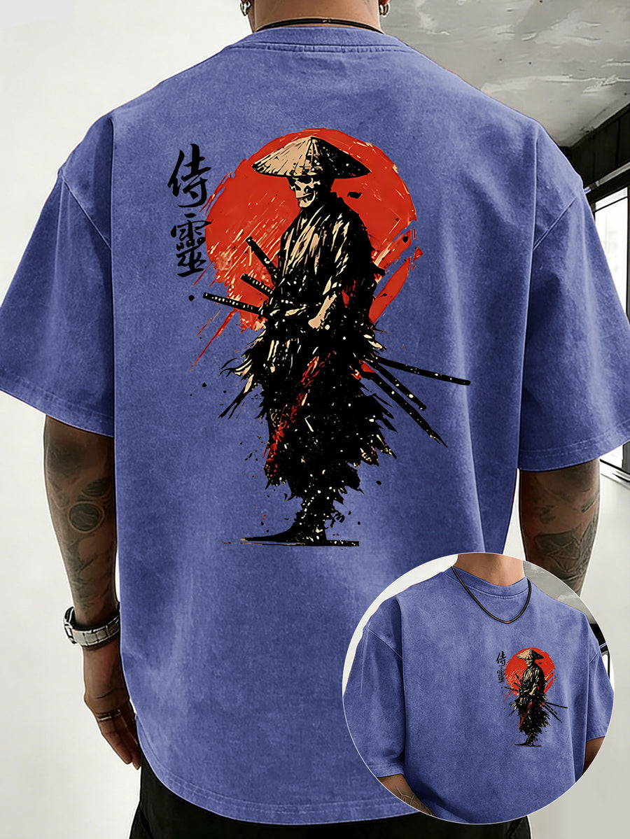 Drop-shoulder Vintage Washed T-shirt, Exclusively for the Fashion-forward Crowd. A Loose-fitting, Comfortable, High-quality Pure Cotton Short-sleeve Top, an Essential Piece for Streetwear Trends - Royal Blue