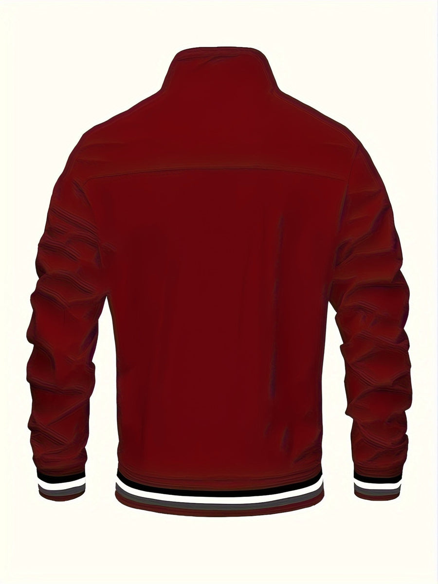 Lightweight Windproof Casual Coat with a Vintage Baseball Collar for Men, Inspired by Brooklyn, New York - Burgundy