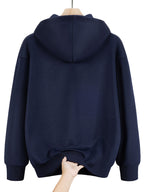 2026 New Men's Zip-Up Hoodie - Casual Pullover with Kangaroo Pocket, Stretch Fabric,  Letter Graphic Print, Versatile and Fashionable Style, Perfect Choice for Fall - Navy Color