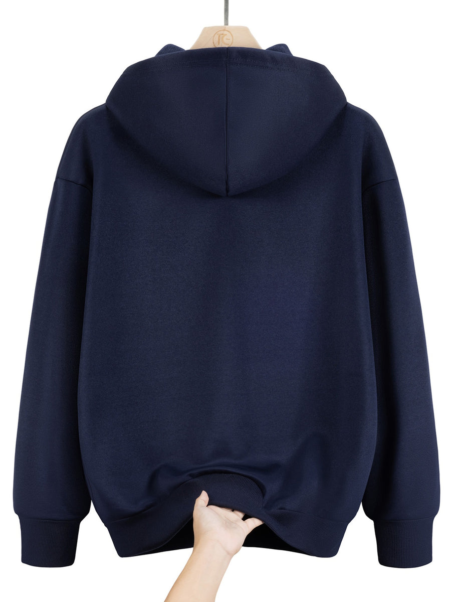 2026 New Men's Zip-Up Hoodie - Casual Pullover with Kangaroo Pocket, Stretch Fabric, Letter Graphic Print, Versatile and Fashionable Style, Perfect Choice for Fall - Navy Color