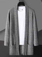 2025 Spring New Men's Street Style Long Sleeve Cardigan Sweater - Soft Stretch Knit Open Front Lapel Design, Regular Fit Long Length for Spring/Autumn Transitional Weather, Hand Washable Versatile Casual Outerwear, Sweater Cardigan - WE8296 Gray