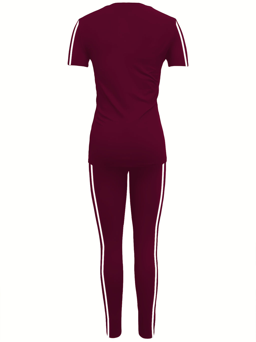 Women'S Casual Two-Piece Set with Round Neck And Short Sleeves Featuring Printed Letters - Burgundy