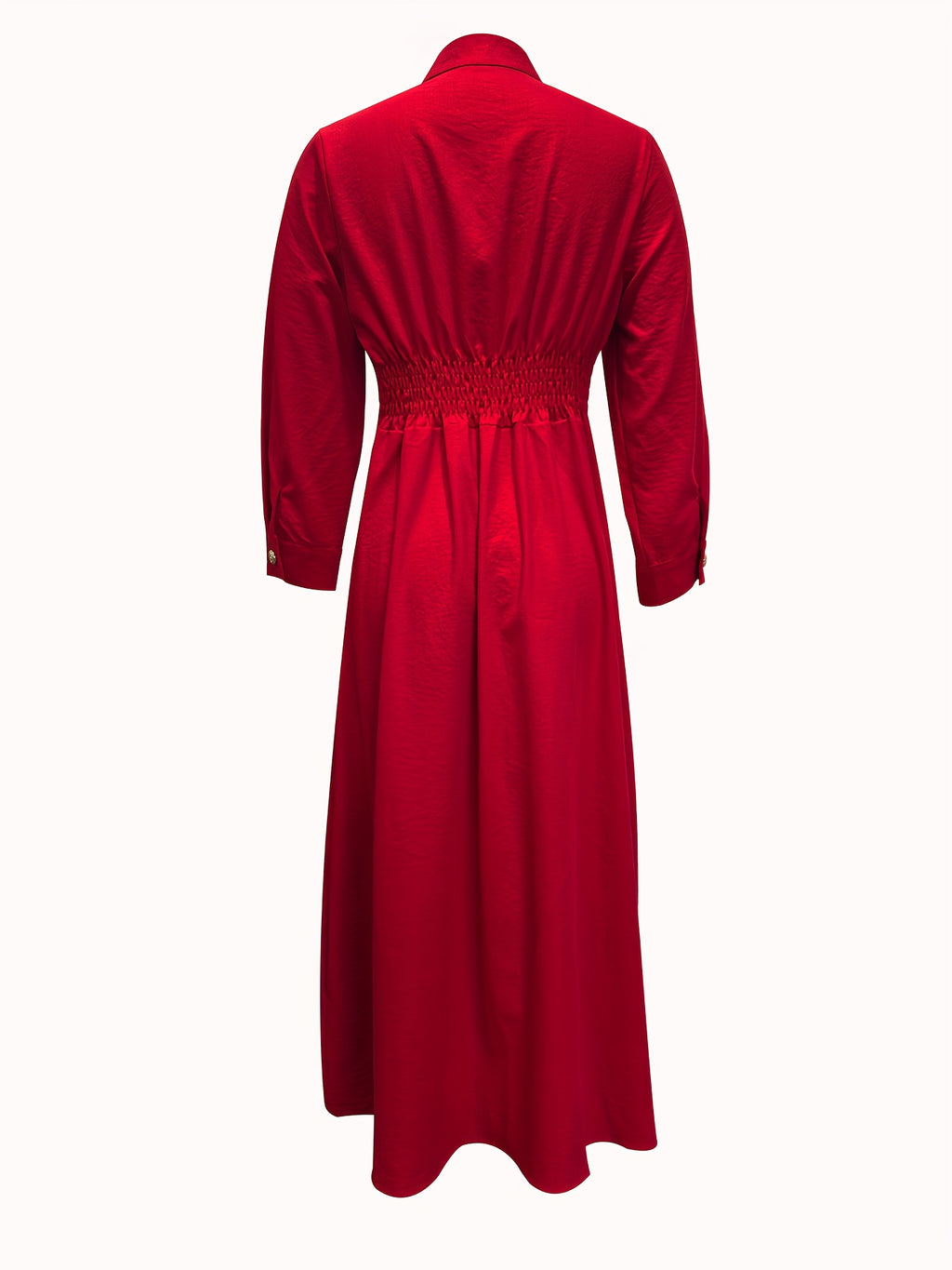 Fashion Women'S Classic Stand-Up Collar Single-Breasted Dress Elegant Ruffled Patchwork Long-Sleeved Dress Long Spring And Autumn 12010 - Red
