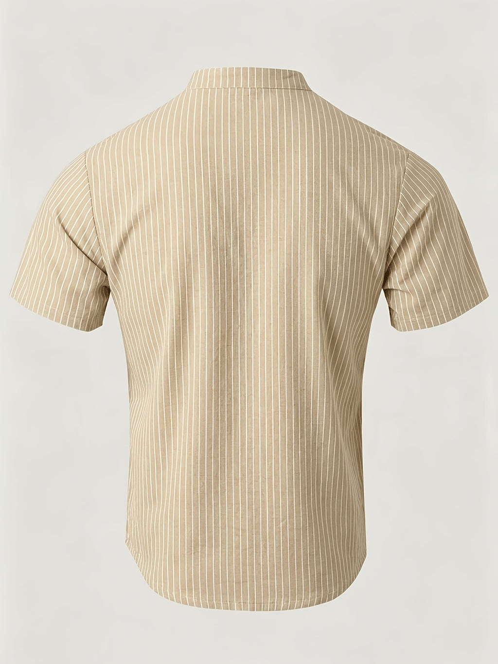 1pc Men'S Striped Short-Sleeve Henley Shirt, Lightweight Breathable Half-Button Casual Top, Linen Blend Regular Fit, Multi-Color Available, Suitable for Daily Wear, Travel, Vacation, And Home Leisure - Khaki