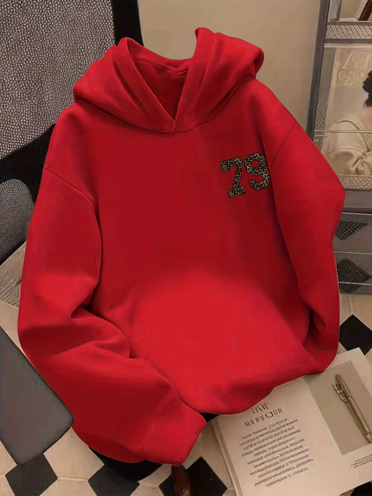 Fashion Printed Hoodie - Unisex Autumn/Winter Casual Streetwear Pullover, Soft -Lined Sweatshirt, Classic Design - Red