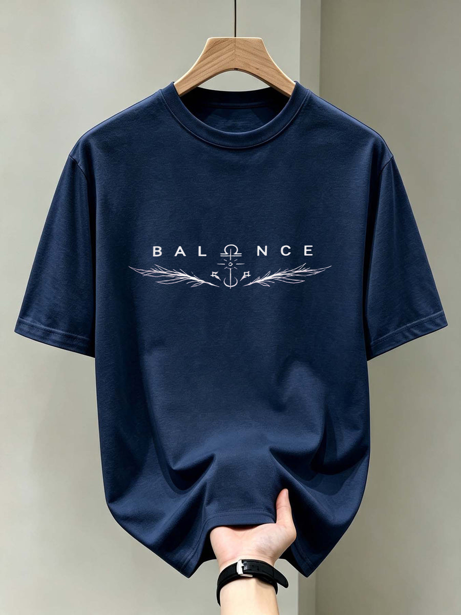 Men'S Short-Sleeved Printed T-Shirt, Item, Abstract Graphic Design with White Elements on Black Background, Regular Fit, Perfect for Casual, Work, Vacation, Everyday Casual, Back-To-School Season - Navy Color