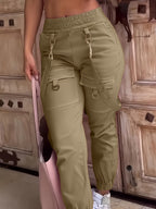 2026 Spring And Summer New Casual Women'S High-Waisted Pants with Solid Color Pocket Design And Elegant Suspenders, Perfect for Casual Outings And Dates - Khaki