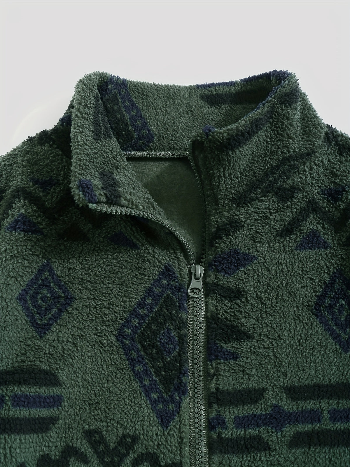 Women's Ethnic Print Microfleece Plush Zip-Up Jacket - Green