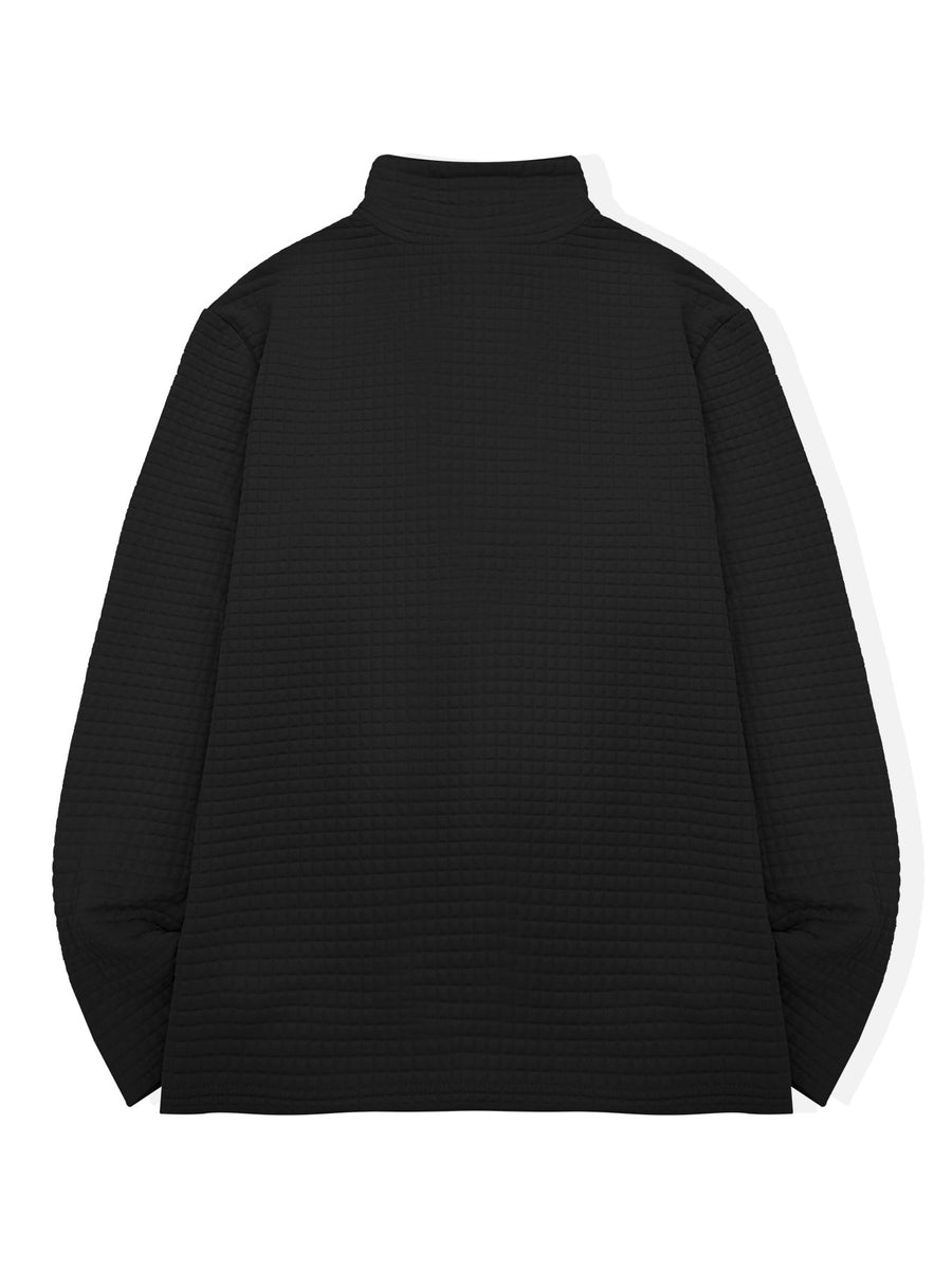 HOONIGAN Men's Printed Half-Zip Fashion Waffle Knit Texture Autumn/Winter Simple Casual Versatile Sporty POLO Shirt Sweatshirt, New Autumn/Winter Long-Sleeve Lapel Top, Comfortable and Breathable Fabric, Valentine's Day Gift, Preferred Birthday Gift - Black