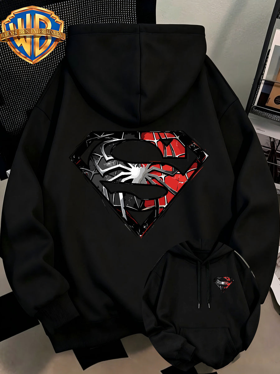 [Authorized by Warner Genuine] Fashion Hip Hop Print Fashion Brand Fashion Casual Versatile Sports Drawstring Pocket Hooded Men's Sweater, Men's Autumn and Winter Cute Casual Style, Sports Style Fashion Loose Hoodie, Daily Casual Wear. - Black