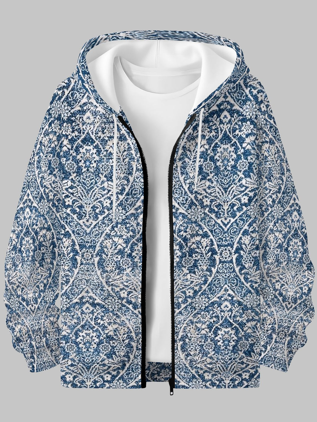 Autumn Winter Men'S Casual Hoodie Retro Blue White Checkered Hooded Zipper Jacket Easy Versatile - Mixed colors