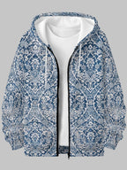 Autumn Winter Men'S Casual Hoodie Retro Blue White Checkered Hooded Zipper Jacket Easy Versatile - Mixed colors