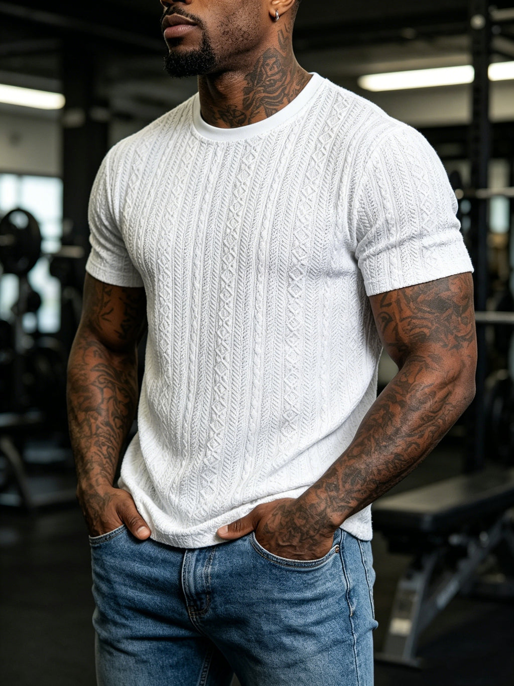 FAXH Men' Short Sleeve Crew Neck T-Shirt - Lightweight Breathable Knit Solid Color Base Suitable for Summer, Casual & -Casual Wear, Machine Washable Round Neck Basic Tee for Office, Semi-Formal Events, Everyday Layering - White