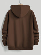 Retro Minimalist Cursive Small Print Men'S Hooded Sweatshirt Kangaroo Pocket Drawstring Hoodie Versatile Trendy Top - Coffee Brown