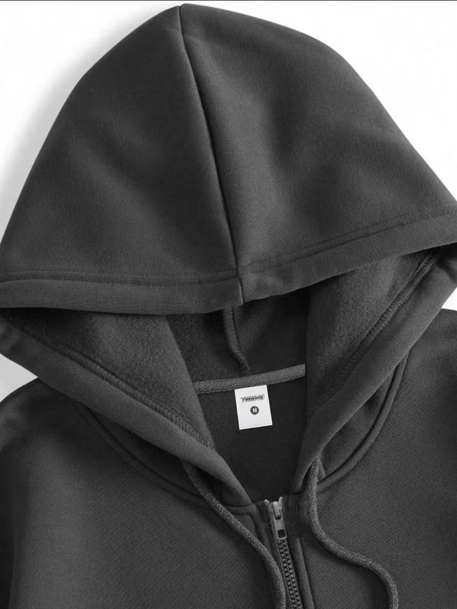 Black Metal Thorns Print Zipper Hooded Cardigan Sweatshirt - Grey