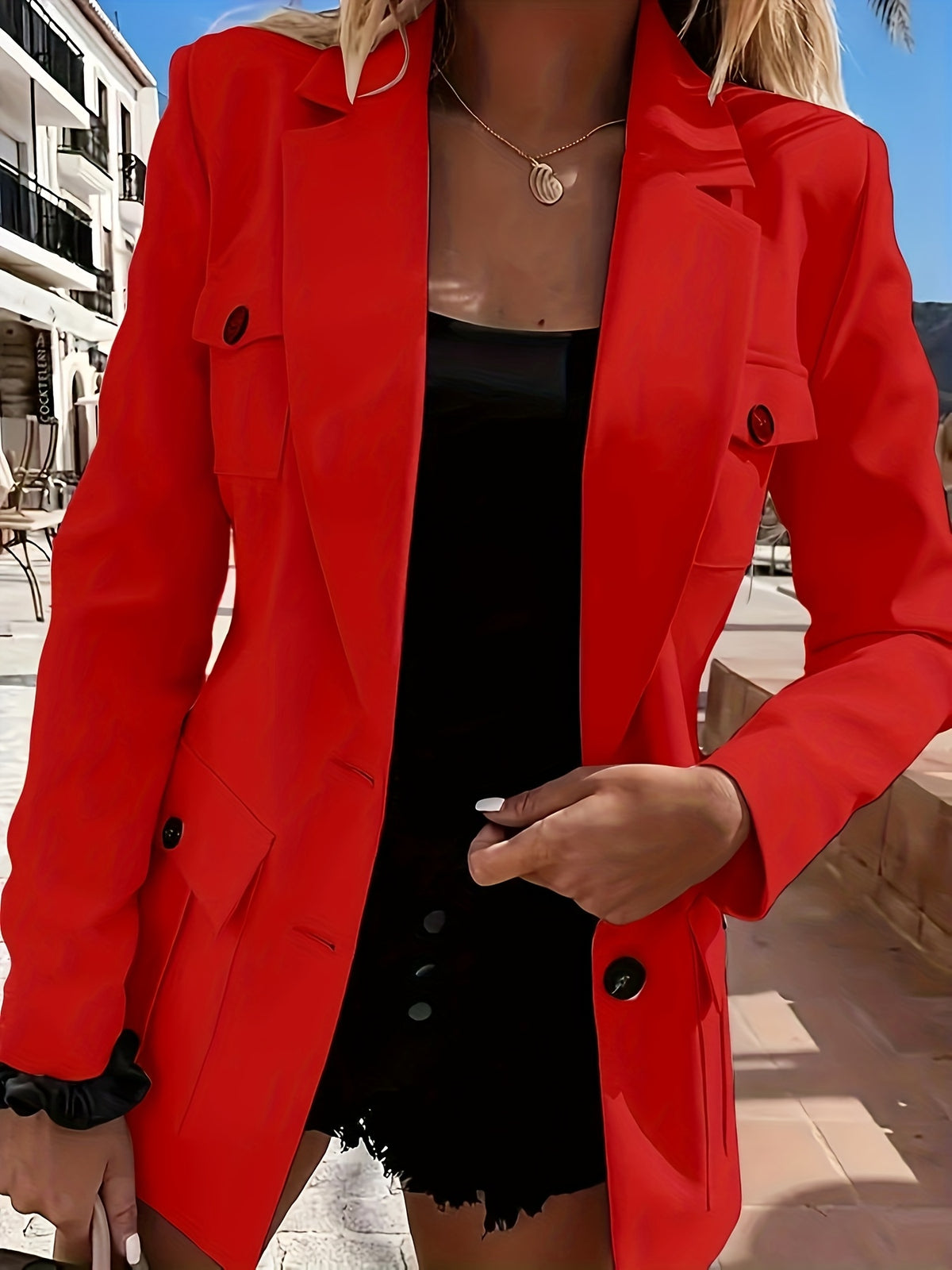 Ladies' Elegant Suit with Pocket Decoration - Red