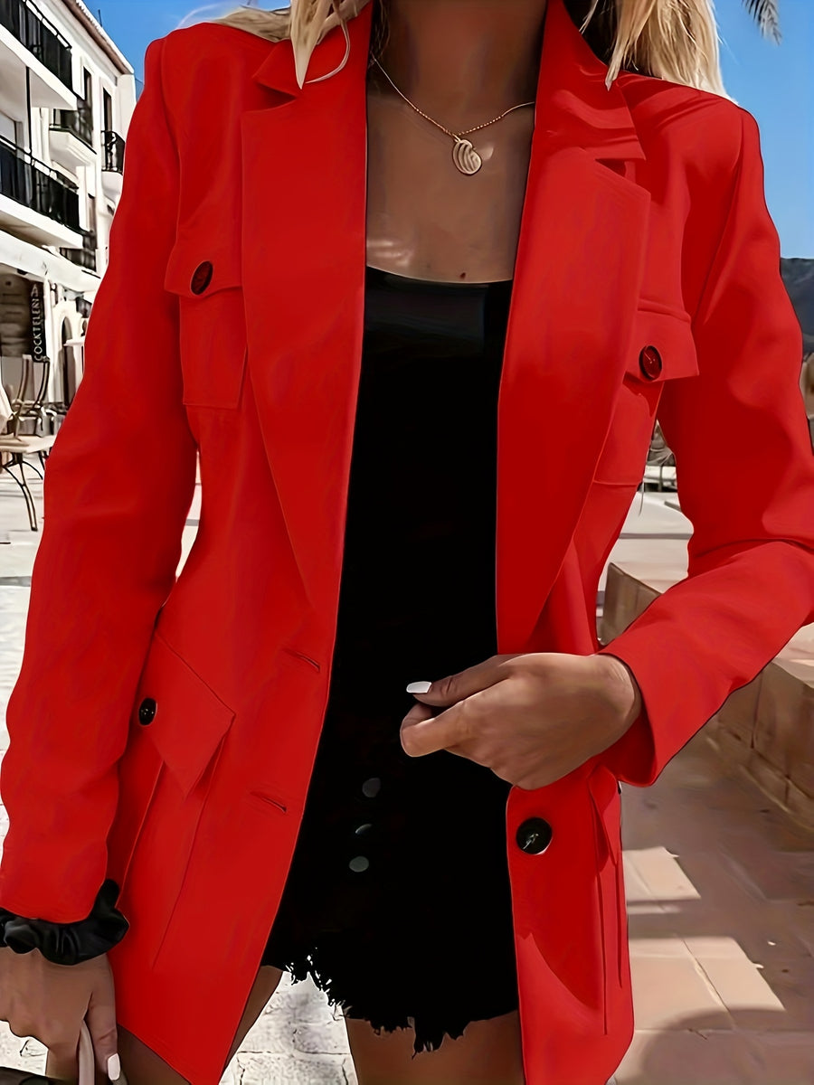Ladies' Elegant Suit with Pocket Decoration - Red