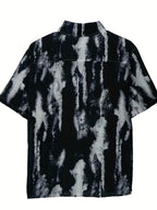 Hot-weather Guys, Check This Out! Summer Lightweight Tie-dye Short-sleeve Shirt, Hawaiian-style Slim-fit Beach Vacation Top, Chinese Size, Please Check The Size Guide Carefully - Black