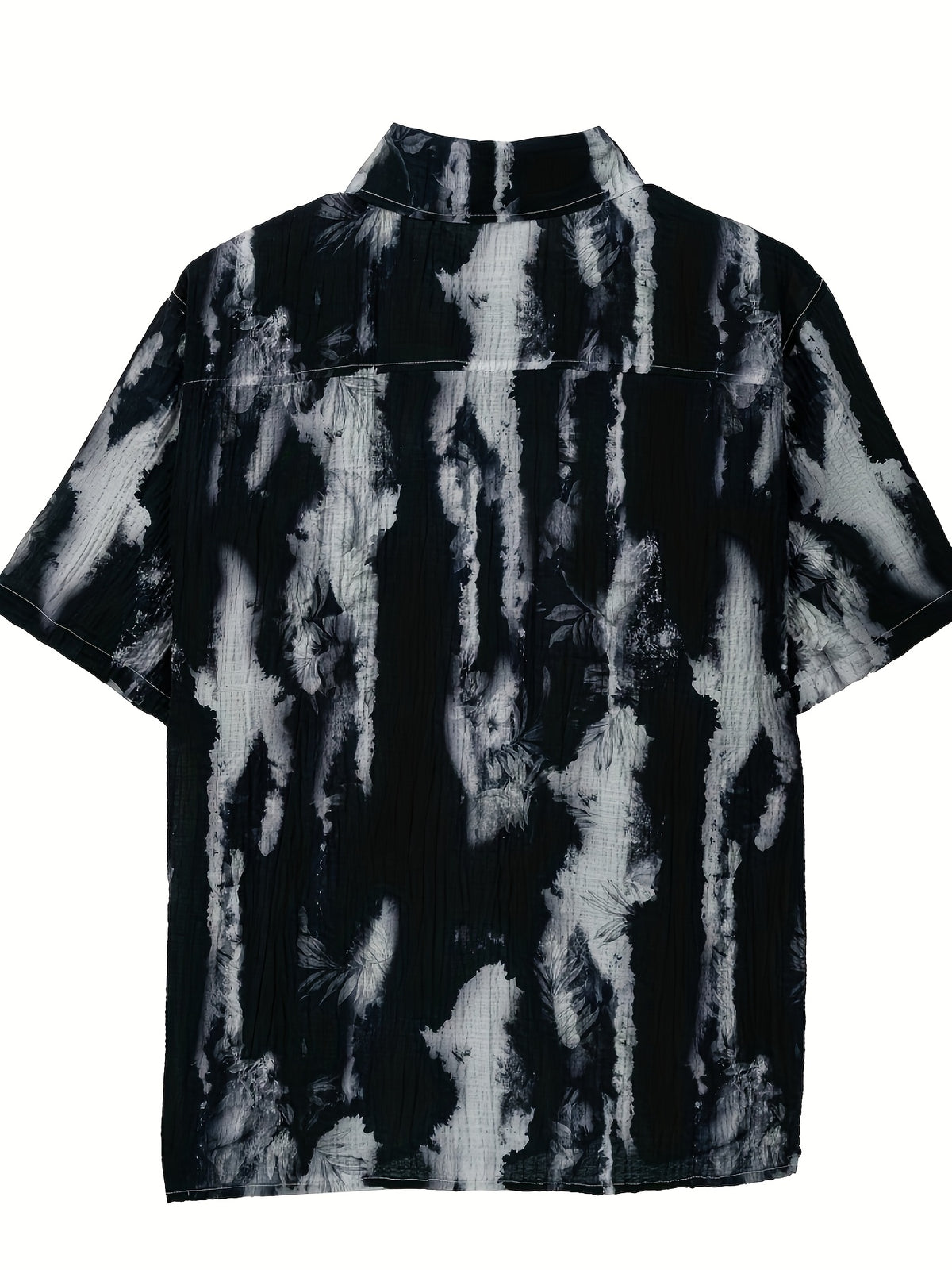Hot-weather Guys, Check This Out! Summer Lightweight Tie-dye Short-sleeve Shirt, Hawaiian-style Slim-fit Beach Vacation Top, Chinese Size, Please Check The Size Guide Carefully - Black