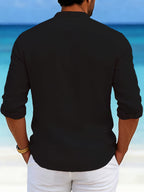 3pcs Set Men'S Stand-Collar Long Sleeve Shirt, Skin-Friendly And Breathable, Regular Retro Casual Top, Ideal Gift for Husband, Boyfriend, Father, Birthday And Holiday - White+gray+black