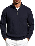Whale Crossing OBM Men's Spring, Autumn, Winter Classic Fashion Italian Milanese Label Knitted Cable Knit Stand Collar Sweatshirt - Navy Color