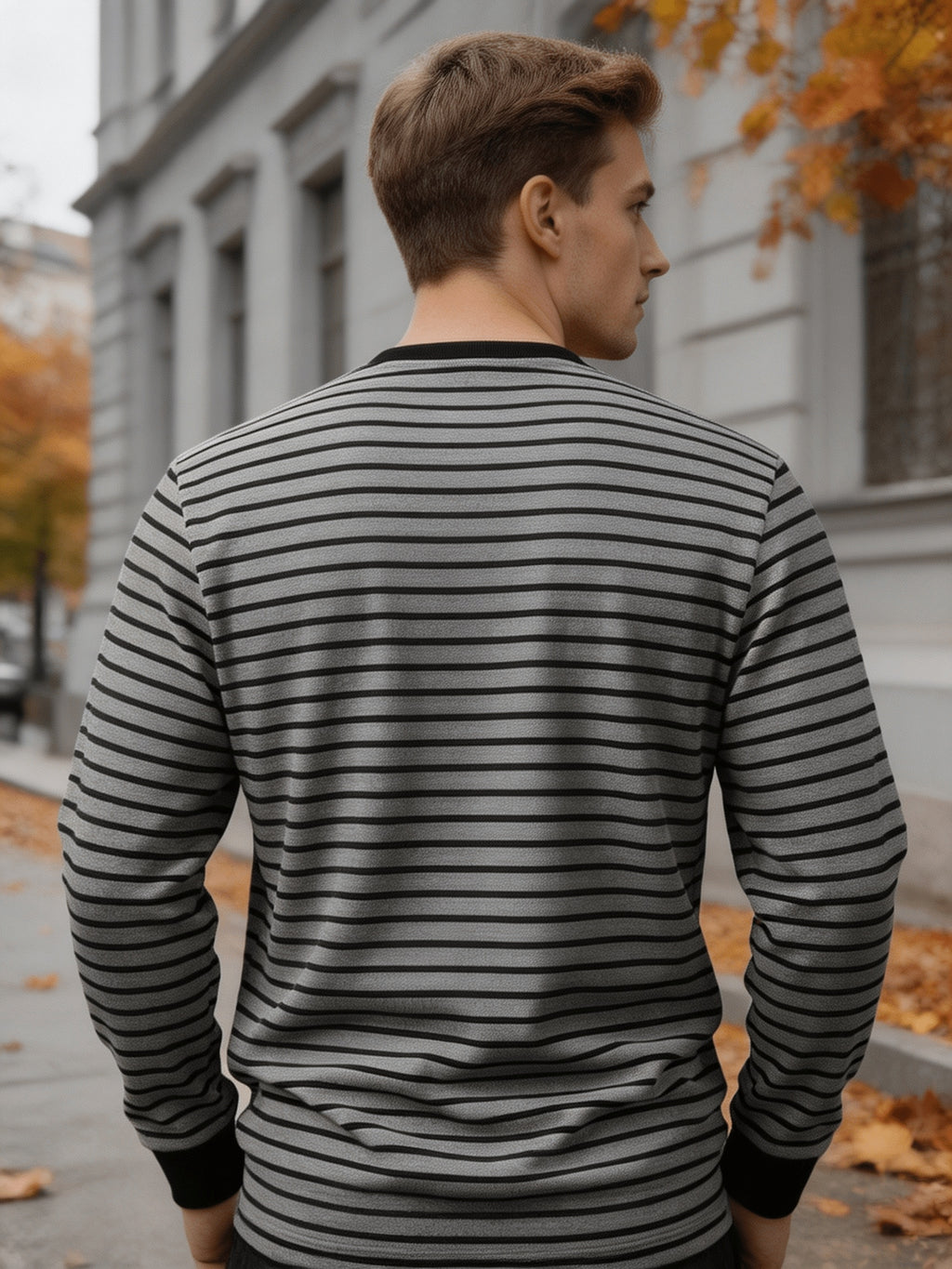 Men'S Round Neck Long Sleeve Henley Shirt, Classic Striped Button-Front Top, Ribbed Cuffs And Hem Breathable Soft Knit Pullover, Men'S Autumn Casual Shirt - Dark Gray